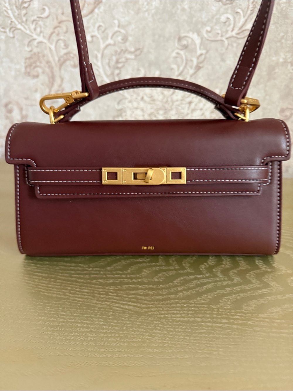 JW PEI Cabernet Mini Top-Handle Bag with Gold Hardware- Dark burgundy